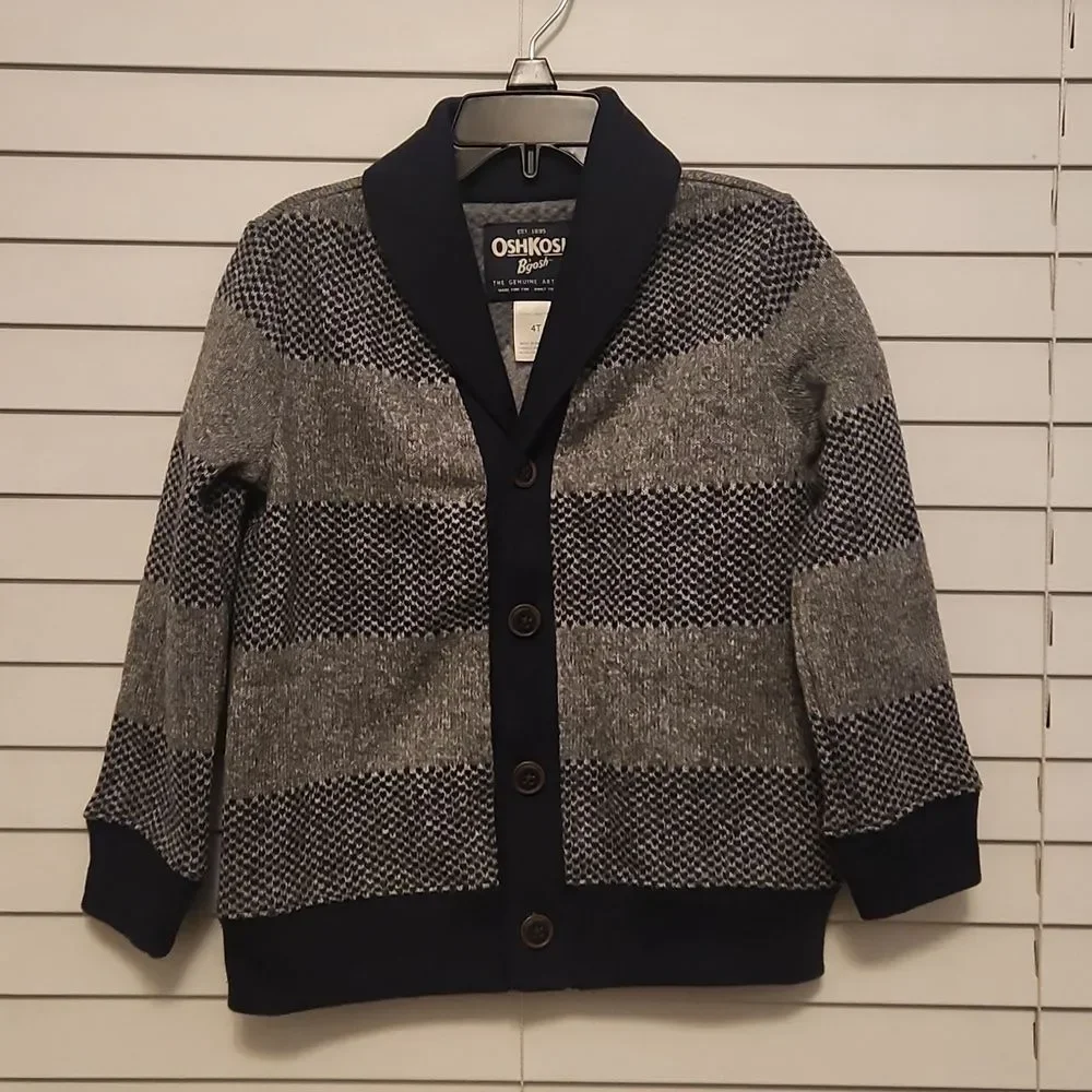 (3 ITEMS FOR $25)OshKosh B'gosh Gray and Navy Cardigan Sweater Size 4T